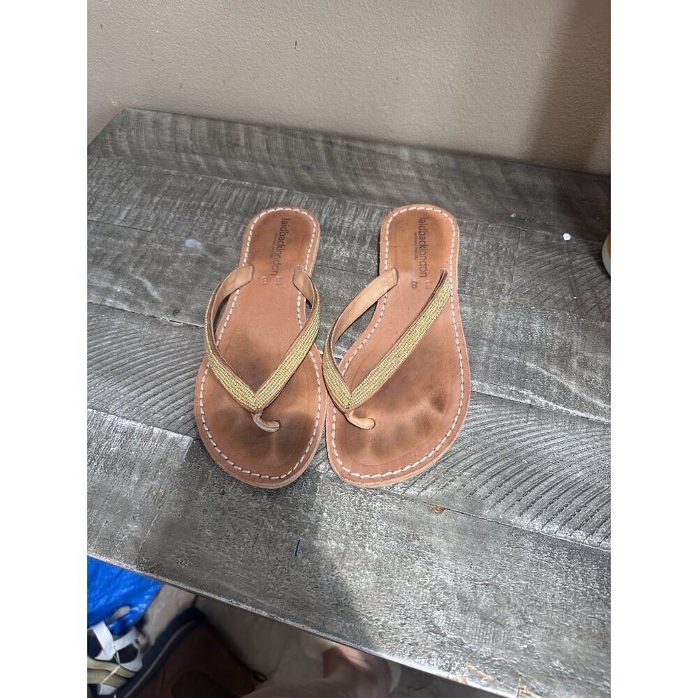 laidback london Seri SSG Leather Sandals BROWN  And Gold EU 38 US 7 -7.5